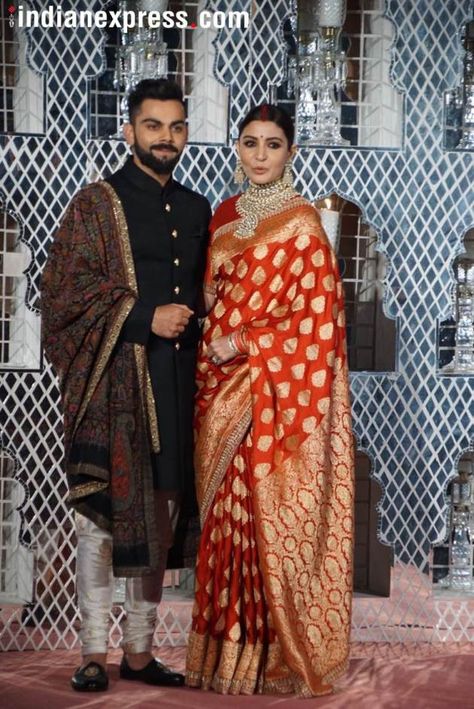 Wedding Matching Outfits, Virat And Anushka, Wedding Dresses Men Indian, Reception Outfit, Indian Couple, Banarsi Saree, Designer Silk Sarees, Womens Wedding Dresses, Indian Bride And Groom