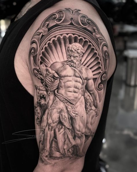 Viacheslav Danh | ⚜️ Hercules and Cerberus. The 12th Labor of Hercules was the capture of Cerberus, guardian of Hades. Hofburg palace. Vienna… | Instagram Hercules Tattoo Design Greek Mythology, Hades And Cerberus Tattoo, Hercules And Cerberus, Hofburg Palace Vienna, Vienna Instagram, Cerberus Tattoo, 12 Labors Of Hercules, Hercules Tattoo, Hades Tattoo