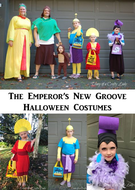 The Emperor's New Groove - Our family Halloween themed costumes!  Come check out how they were made, and all the adorable details! The Emperors New Groove Costume, Diy Emperors New Groove Costume, Emporers New Groove Halloween Costume, Empowers New Groove Costume, Pacha And Wife Costume, Emperors New Groove Halloween Costume, Emperors New Groove Trunk Or Treat, Emperors New Groove Costume Family, Emporers New Groove Costumes