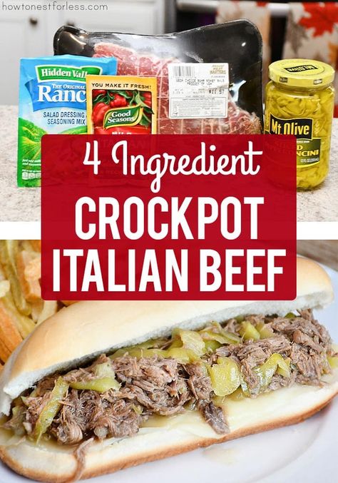 Italian Beef Crockpot Recipe - Easy Slow Cooker Dinner Idea! Chuck Roast Italian Beef Crock Pot Recipes, Italian Beef Crock Pot Recipes, Beef Crockpot Meals Easy, Easy Italian Beef Recipes, Italian Beef In Crockpot, Easy Italian Beef Crockpot, Best Italian Beef Crockpot, Italian Beef Tips, Beef In Crockpot