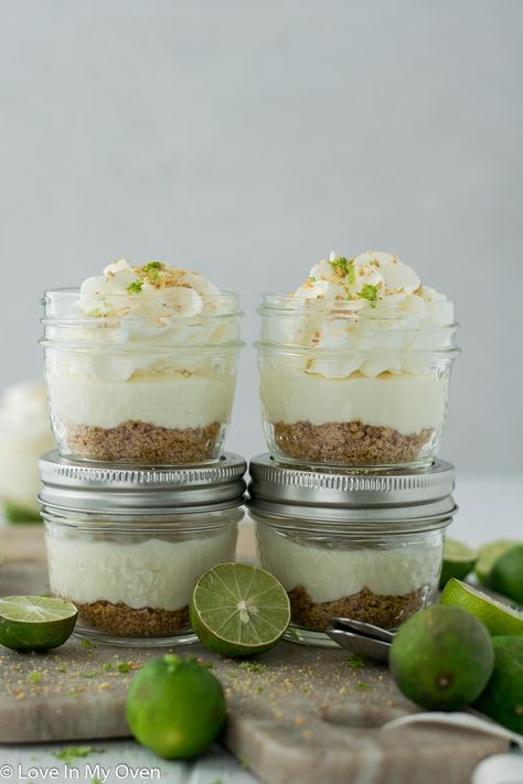 Key Lime Pie In A Jar Recipe, Key Lime In A Jar, Key Lime Pie In Mason Jars, Key Lime Pie In A Jar, Lime Treats, Key Lime Parfait, Healthy Smash Cake, Pie In A Jar, Mini Key Lime Pies