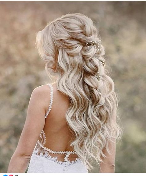 Cute Half Up Half Down Wedding Hairstyles, Bride Half Down Hairstyles, Wedding Hair Mostly Up, Bride Hairstyles Extensions, Wedding Hair Piece With Veil, Wedding Hair Curled Half Up Half Down, Bride Hair Inspo Half Up Half Down, Wedding Hairstyles With Clip In Hair, Wedding Hair With Extensions Brides