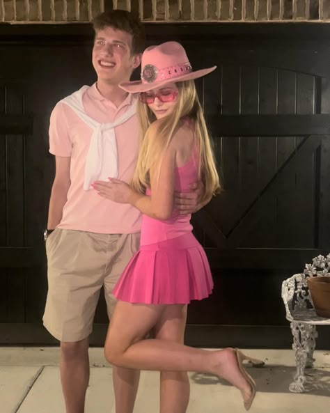 barbie and ken Barbie And Ken Group Costume, Barbie Inspired Men Outfits, Barbie Guy Outfit, Guy Barbie Outfit, Barbie And Ken Party Outfit, Ken Ans Barbie Halloween Costume, Barbie Outfits Guys, Barbie Movie Outfits Ideas Men, Barbie Theme Outfit For Men