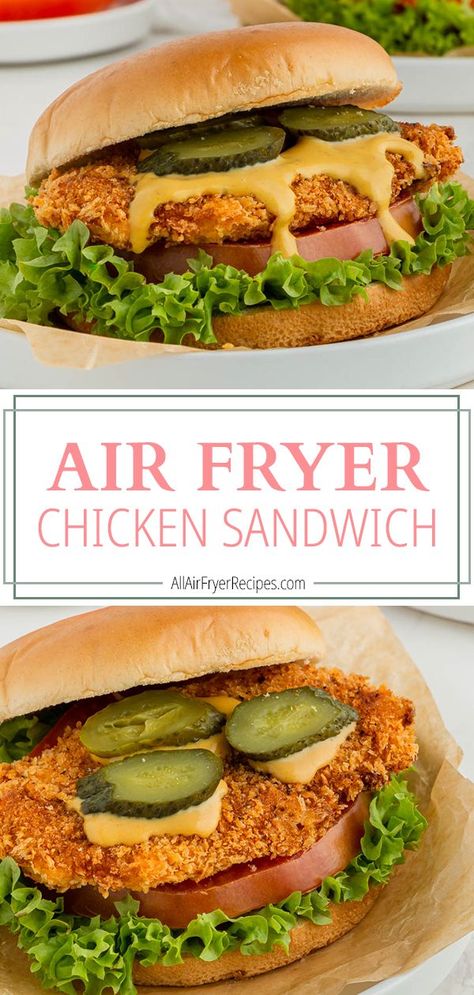 Chic Fil A Cool Wrap Recipe, Chicken Sandwich Recipes Air Fryer, Air Fryer Chicken Sandwich, Homemade Chicken Sandwich, Chick Fil A Sandwich, Chicken Breast Sandwich, Crispy Air Fryer Chicken, Crispy Chicken Breast, Chicken Sandwich Recipe