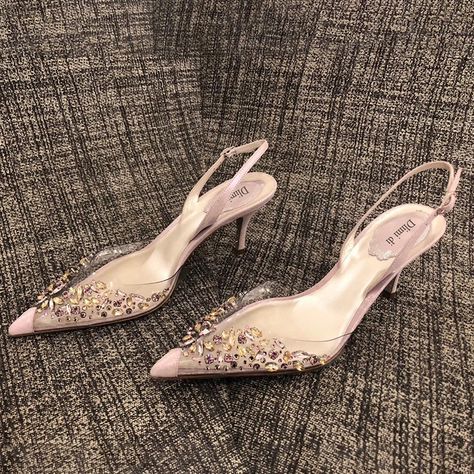 Stiletto Pointed Toe Sandals Crystal Clear Colored Diamond Pumps Ladies Stiletto French Style