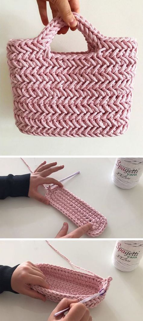 Crochet Herringbone Stitch Handbag - Tutorial Modern Haken, Crochet Mini Bag, Handbag Tutorial, Tas Mini, Handbags Collection, Crochet Bag Tutorials, Crochet Bag Pattern Free, Bag Pattern Free, Herringbone Stitch