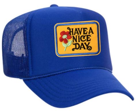 PRICES MAY VARY. Vintage Embroidered Patch Made in the USA HAVE A NICE DAY!! This hat comes with an adorable vintage embroidered patch on a your choice of colored trucker hat. This hat is a foam front, mesh back trucker hat with an adjustable snapback closure and matching color sweatband. Cheap Curved Bill Trucker Hat For Outdoor Activities, Trucker Hat Black, Custom Trucker Hats, Beach Hats, Vintage Trucker Hats, Vintage Patches, Fashion Baby, Women Humor, Venice Beach