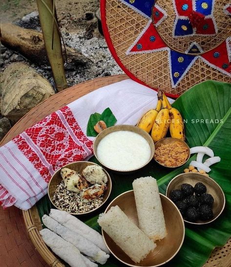 Assamese cuisine Assam Aesthetic, Assamese Aesthetic, Magh Bihu, Assamese Food, Assamese Culture, Bengali Aesthetic, Social Project, Festival Wishes, Tea Estate