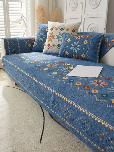 Blue  Collar  Polyester  Sofa Towel Embellished   Sofa Covers & Table Linens Dining Chair Makeover Upholstery, Polyester Sofa, Couch Repair, Dining Chair Makeover, Sofa Covers Online, Quilted Sofa, Chenille Sofa, Bedroom Trends, Sofa Cushions