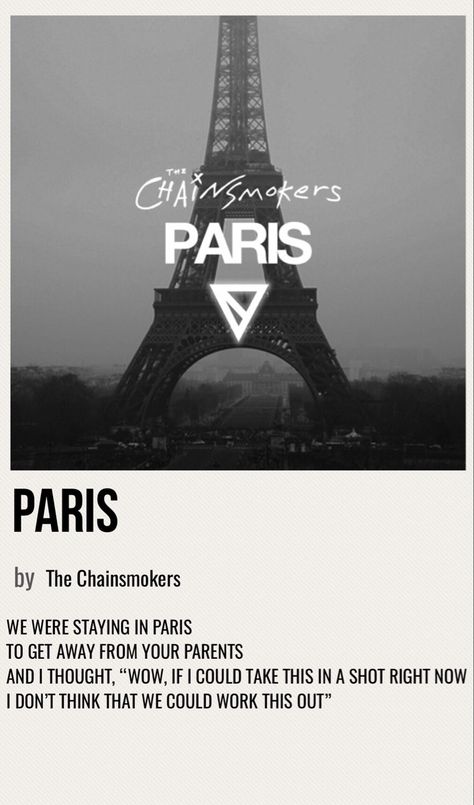 Paris Song Chainsmokers, Paris Chainsmokers, Chainsmokers Aesthetic, Chainsmokers Lyrics, Polaroid Ideas, Musical Wallpaper, Song Posters, The Chainsmokers, Vintage Music Posters