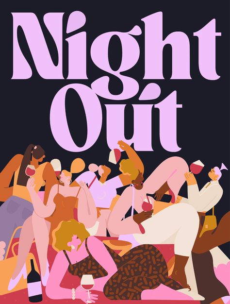 Night Out Illustration, Party Illustration Art, Behance Illustration, Party Illustration, People Drawings, Night Illustration, Design Label, City Illustration, Illustration Character