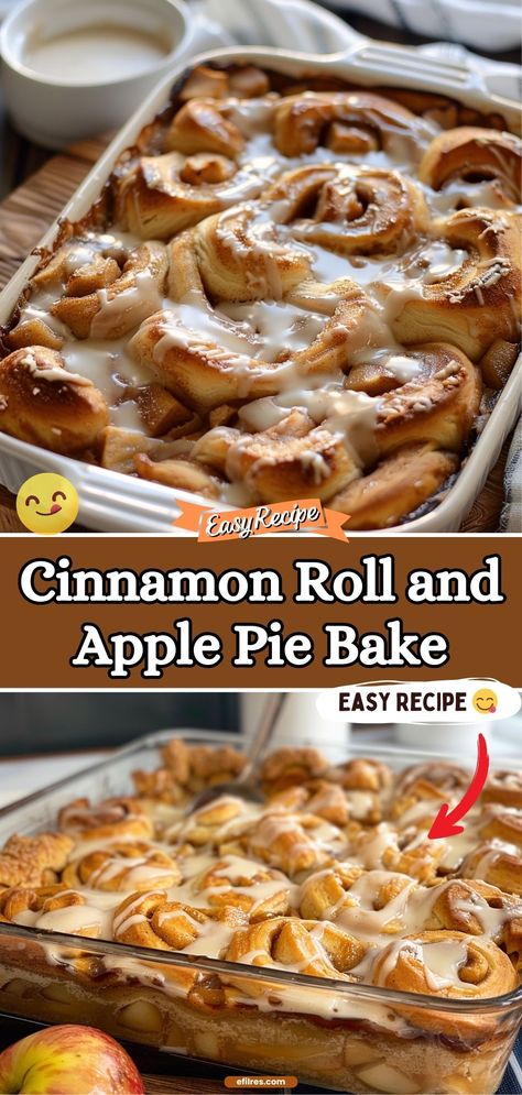 Combine the warmth of cinnamon rolls with the classic taste of apple pie in this delightful bake. It's a heavenly mix of sweet, spicy, and tart, making it a perfect treat for any dessert table. #DessertBake #CinnamonApple #SweetTreats Cinnamon Rolls With Apple Filling, Apples With Cinnamon Rolls, Cinnamon Roll Apple Dessert, Canned Apples And Cinnamon Rolls, Apple Pie Filling And Cinnamon Rolls, Desserts With Cinnamon Rolls, Apple Pie Pull Apart Bread, Recipes With Cinnamon Rolls In A Can, Cinnamon Roll Apple Casserole