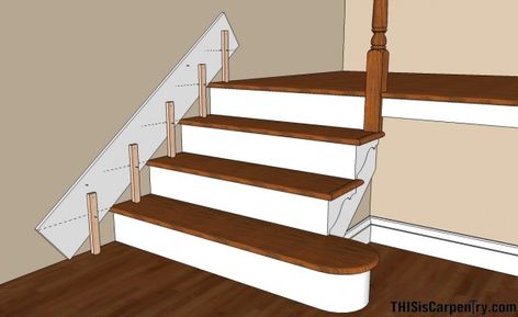 How To Scribe Skirt Board Trim for a Staircase (install a skirt board without removing stringers) Stair Skirt Board, Stairs Skirting, How To Install Baseboards, Redo Stairs, Stairs Trim, Baseboard Styles, Baseboard Trim, Staircase Remodel, Staircase Makeover