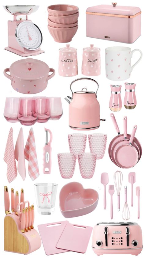 Cute Utensils, Pink Kitchen Accessories, Pink Kitchen Utensils, Kitchen Pink, Strawberry Kitchen, Pink Lifestyle, Pink Kitchen, Cute Kitchen, Pink Houses