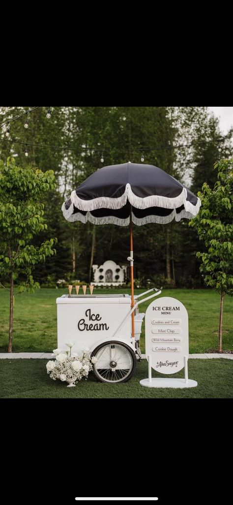 Popsicle Cart Wedding, Ice Cream Cart Wedding Receptions, Wedding Dessert Cart, Wedding Meal Ideas Receptions, Ice Cream Cart Wedding, Ice Cream Bar Wedding Reception, Wedding Ice Cream Bar, Fancy Party Ideas, Wedding Meals