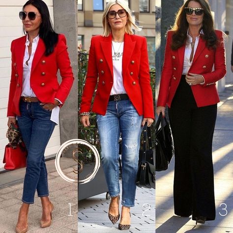 #windowshopping Red Blazer Outfits - Which one is your favourite: 1, 2 or 3? ❤️❤️❤️ #stylemama #stylecoaching #styleideasdaily #styleinspo #styleinspiration #styleinspire #style #falloutfit #casualoutfitideas #workoutfit #workoutfitideas #workoutfitideasforwomen #stylecoach #stylecoaching #styleschool #styletraining #onlinetraining #colourtraining #imagecoach #letsglow #stylemanagement #styleideas Red Blazer Outfits For Women, Red Blazer Outfit For Work, Red Blazer Outfit Casual, Blazer Outfits Women, Red Blazer Outfit, Plaid Blazer Outfit, Red Pants Outfit, Blue Blazer Women, Blazer Look