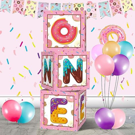 3pcs 11.8" sweet one donut balloon boxes, balloons are not included! [EASY TO ASSEMBLE]: The donut balloon boxes are folded before you open the package.It is easy to assemble and disassemble in just few minutes. Sweet One Backdrop, First Birthday Sweet One, Sweet One Party, 1st Birthday Party Games, Balloon Boxes, Donut Themed Birthday Party, First Birthday Balloons, Birthday Donuts, Donut Birthday Parties