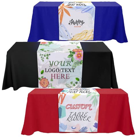 PRICES MAY VARY. 100% Polyester Beautiful Custom Tablecloths For Rectangle Tables: This personalized tablecloth runner with logo is offered in 3 different sizes, for rectangle tables of various sizes. Select a table cloth runner 13" x 72", 24" x 72", or 36" x 72" for your event table Underline Your Professionalism: Customize the table runner with your business logo and lay it over a business table at your store - or use it as a trade show table runner, or vendor table runner. Reinforce your bran Table Booth Design, Vendor Table Display, Business Table, Booth Table, Vendor Table, Rectangle Tables, Vendor Displays, Custom Table Cloth, Printed Table Runner