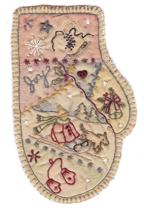 Vintage Christmas Ornaments Christmas Stitchery, Mitten Ornaments, Christmas Embroidery Patterns, Embroidery Christmas, Basic Embroidery Stitches, Mittens Pattern, Christmas Keepsakes, Embroidery Supplies, Felt Christmas Ornaments