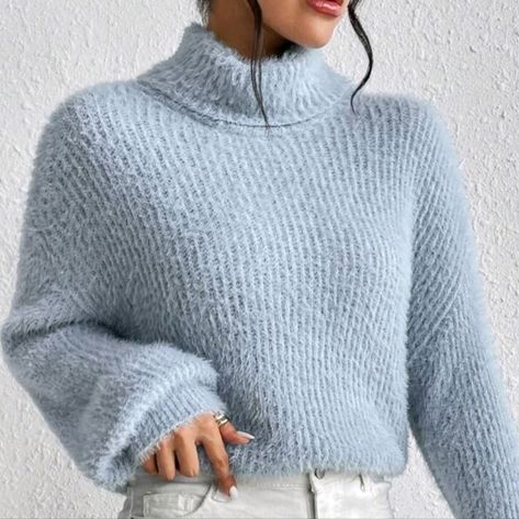 New Luxe Fluffy Knit Turtleneck Sweater Top Light Blue * Long Sleeve * Turtle Neck * Loose Fluffy Knit * Soft Stretch Pullover * Relaxed Dropped Shoulder Seam *Approximate Unstretched Measurements* Small (4) * Bust 38.5" * Sleeve Length 19.25" * Length 19" Medium (6) * Bust 40.25" * Sleeve Length 19.5" * Length 19.25" Large (8/10) * Bust 42.5" * Sleeve Length 19.75" * Length 20" ** In Transit * Will Ship In Approx 7-10 Days ** Fabric: Soft Poly & Acrylic Yarns Color: Light Blue #Winter Boho Bohe Buffalo Shirt, Light Blue Long Sleeve, Fluffy Knit, Southwestern Boho, Butterfly Blouse, Dresses Casual Fall, Winter Boho, Blue Winter, Elegant Maxi Dress