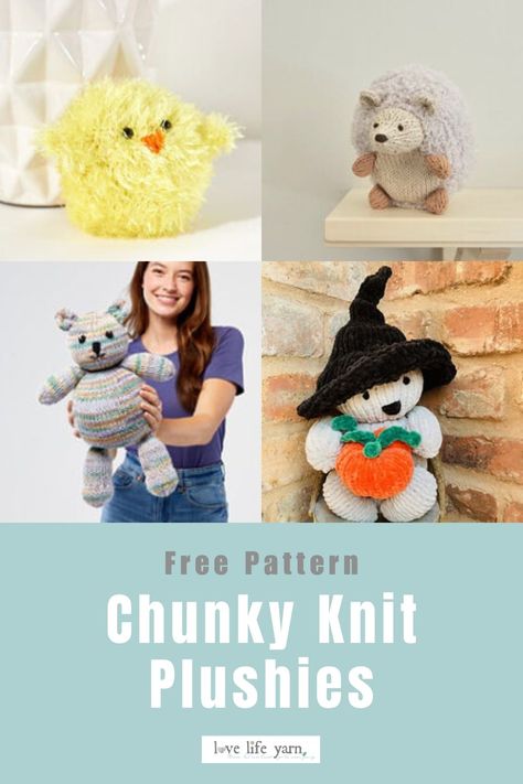 25 Free Patterns for Chunky Knit Plushies Chunky Crochet Animals Free Pattern, Chunky Yarn Crochet Plushies, Finger Crochet Stuffed Animals, Finger Knit Animals, Chenille Knitting Patterns Free, Chunky Knit Projects, Patterns For Chunky Yarn, Knitting Plushies, Chunky Yarn Amigurumi