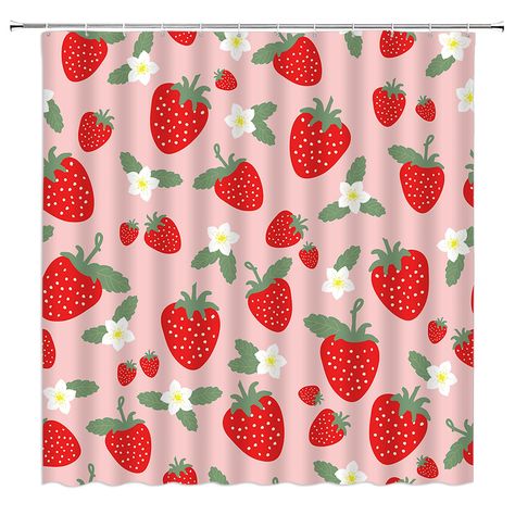 PRICES MAY VARY. Design: This red pink strawberry shower curtain for creating a distinctive fantasy tropical decor bathroom for family. Product List: 71 x 71 inches Polyester Fabric,one Shower curtain and 12 plastic hooks. Non-fading, machine washable, naturally dried. Perfect Bathroom Decor: Whether you're decorating a modern bathroom or a retro rustic style retreat, this shower curtain is a perfect fit. Satisfactory Service: If you have any issue upon receiving the item, please contact us imme Strawberry Shower Curtain, Strawberry Bathroom Aesthetic, Modern Aesthetic Bathroom, Strawberry Bathroom, House Collage, Aesthetic Bathroom Decor, Shower Curtain Pink, Strawberry Stuff, Kid Bathroom