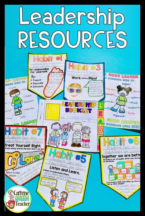 Students love working on leadership activities and learning the habits of good leaders. These classroom and school activities promote and develop the leader in your students. Perfect for 2nd grade, 3rd grade, and 4th grade elementary students. Teaching Leadership, Leadership Notebook, Data Binders, Student Leadership, Leadership Activities, Caffeine Queen, Teachers Resources, Leadership Lessons, Flip Books