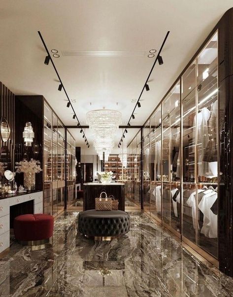 Black Wall Wallpaper, Walk In Wardrobe Luxury, Penthouse Closet, Luxurious Dressing Room, Luxury Dressing Room, Dream Closet Design, Luxury Closets Design, Dream House Rooms, Home Building Design