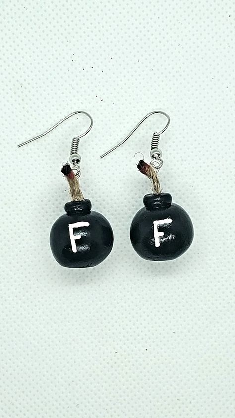 For the ones that are just having a F bomb kind of day. Novelty Clay Earrings, Funny Earrings Diy, Weird Clay Earrings, Funny Clay Earrings, Fun Clay Earrings, Funky Earrings Diy, Unique Earrings Weird, Weird Earrings Aesthetic, Miniatures Clay