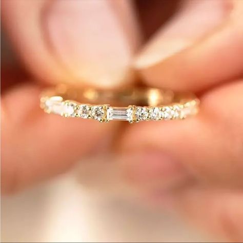 Simulated Diamond 925 Stamped Ethical Diamonds, Ethical Wedding, Pave Wedding Bands, Bridesmaid Duties, Gold Color Ring, Ring Shots, Romantic Jewellery, Baguette Diamonds, Ring Ideas