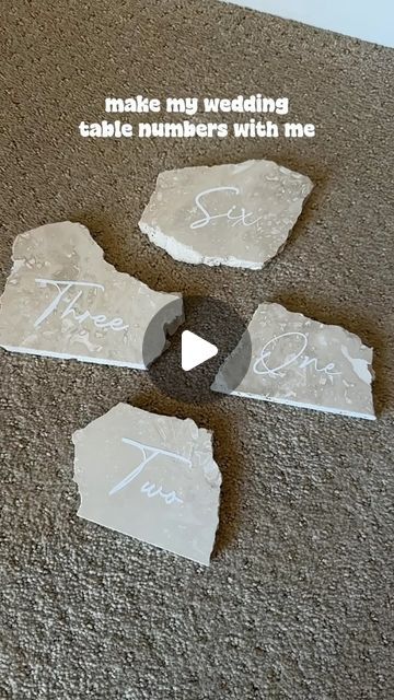 Kristi Tu on Instagram: "I love the look of Travertine table numbers so I thought I would DIY them myself. How did they turnout?

These travertine pieces can also be used for wedding signage. You can make your bar sign, card book sign, guest book. Anything you can imagine.

Follow for more wedding content! 

Raise your hand if you’re a DIY bride 🙋‍♀️

#diybride #weddingdecor #tablenumbers #tablenumber #weddingdiy #weddingproject #weddingcontentcreator #2024bride #2024brides #bridetobe #asmrsounds #asmrvideo #diybrides #weddinginspiration #weddinginspo #travertinetable #travertine #sandiegowedding #socalwedding #sandiegolife #sandiegoliving #bridestyle #brideinspiration #brideinspo #receptiontable #satisfyingasmr #elegantwedding" Travertine Place Cards, Travertine Table Numbers, Travertine Table, Table Numbers Wedding Diy, Table Signage, Wedding Table Number Signs, Wedding Content, Diy Bride, Signing Table Wedding