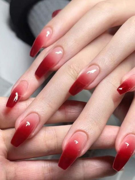 Red Ombre Nails, Unghie Sfumate, Fake Nails Long, Ballet Nails, Red Gradient, Pink Ombre Nails, Ombre Acrylic Nails, Happy Nails, Ombre Nail Designs