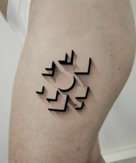 Optical Illusion Tattoo Mini Geometric Tattoo, Geometric Line Work Tattoo Design, 3d Tattoo Designs Ideas, Shade Tattoo Ideas, Small Shading Tattoo, Illusion Tattoo Ideas, Black Geometric Tattoo, Geometric Tattoo Design Men, Graphic Tattoo Geometric