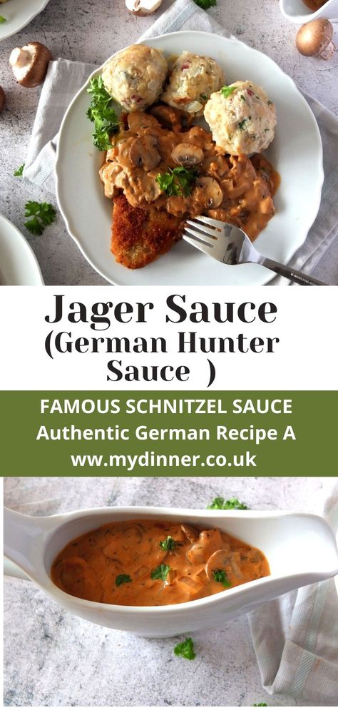 Veal Snitzel Recipe German, Authentic German Jägerschnitzel (hunter Schnitzel With Mushroom Gravy), Jager Snitzel Recipe, Chicken Schnitzel With Mushroom Sauce, Gravy For Spaetzle, German Spaetzle Sauce, Pork Snitzel Sauce, Veal Snitzel Recipe, Schnitzel With Mushroom Sauce