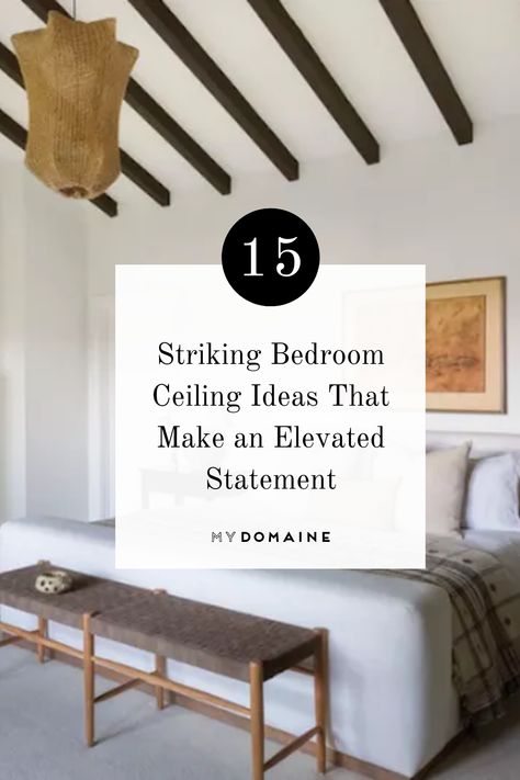 Have your bedroom ceiling make a statement with these lovely ideas, from trendy exposed wooden beams to shiplap for a coastal feeling. Exposed Beams Ceiling Bedroom, Modern Beachy Bedroom, Bedroom Ceiling Ideas, Exposed Beams Ceiling, Accent Ceiling, Wooden Beams Ceiling, Beachy Bedroom, Shiplap Ceiling, White Beams