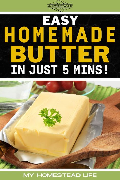 Do you want to make homemade butter? This is a simple way to make it in just five minutes. The ingredients are all items that you probably already have in your kitchen. You only need some heavy cream, salt and a bowl or stand mixer so that you can get mixing! | make homemade butter, homemade butter recipe, how to make homemade butter, how to make butter at home, homemade butter at home, salt and butter, making your own butter, mixing milk and butter, making buttermilk Homemade Unsalted Butter, Heavy Cream Butter, Homemade Butter With Milk, Make Butter From Heavy Cream, Making Your Own Butter, How Do You Make Butter, Making Homemade Butter, How To Make Butter At Home, How To Make Butter From Whole Milk