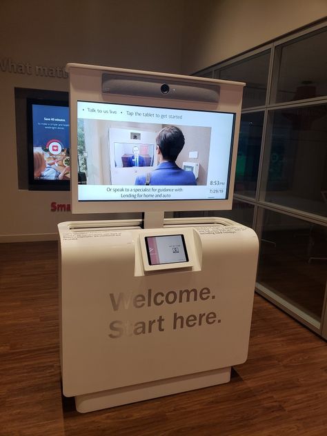 An interactive kiosk facilitates virtual banking in Delray Beach, FL #fintech #disruptiveretail Interactive Kiosk, Delray Beach, Kiosk, Banking, Convenience Store, Flatscreen Tv, Electronic Products