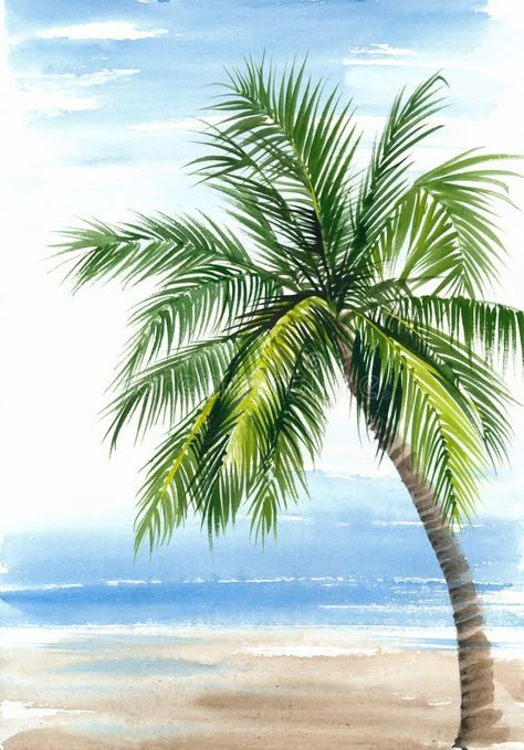 Boom Kunst, Palm Beach Resort, Beach Scene Painting, Beach Drawing, Sea Pictures, Palm Trees Painting, Palm Tree Art, Tropical Resort, Beach Watercolor