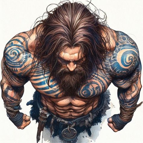 Barbarian Tattoo, Beard Cartoon, Arte Viking, Mughal Art Paintings, Character Inspiration Male, Viking Warrior, Batman Art, Character Poses, Fantasy Concept Art