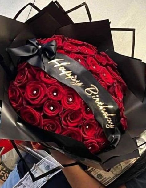 Personalize ribbons  2 inches wide  18 inches long Flower Bouquet Happy Birthday, Red And Black Rose Bouquet, Black And Red Flower Bouquets, Ramo For Boyfriend, Birthday Bouquet Ideas, Bouquet Of Flowers For Birthday, Birthday Roses Bouquet, Birthday Ramos, Rose Bouquet Ideas