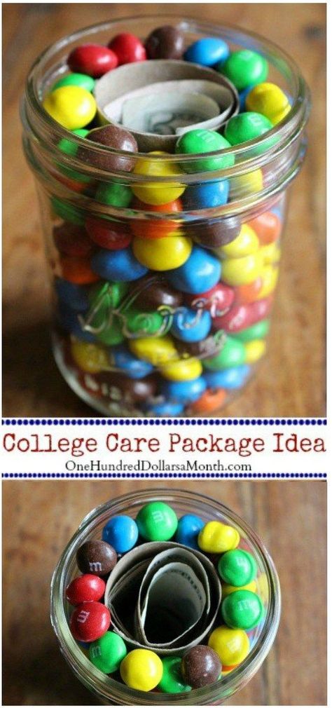 Care Packages For College Students, College Gift Baskets, Diy Care Package, Creative Money Gifts, Packaging Diy, Off To College, College Boys, College Care Package, Boyfriend Diy