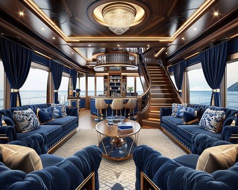 Step into luxury in this yacht living room inspired by Ralph Lauren. The design seamlessly combines the elegance of a sophisticated oceanfront estate ... -  ##aifashion ##digitalart ##digitalartist ##digitalartwork ##interiordesign Ralph Lauren Penthouse Suite, Superyacht Interior Design, Yacht Bedroom, Yacht Living, Private Yacht Luxury Interior Design, Private Yatch Luxury, Yacht Inside, Designer Brands Fashion, Luxury Yacht Interior