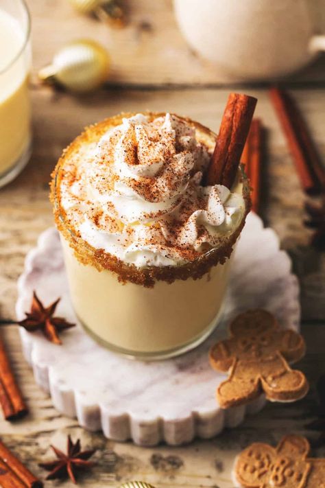 Easy Homemade Eggnog Recipe (non-alcoholic) - Creme De La Crumb Homemade Eggnog Recipe, Eggnog Pancakes, Christmas Drinks Nonalcoholic, Nonalcoholic Drink, Eggnog Cocktail, Eggnog Drinks, Eggnog Recipe Homemade, Christmas Eggnog, Homemade Eggnog