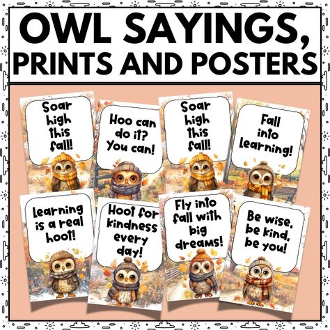 These owl-themed posters with positive fall messages are all ready to add some spice inside your classroom and bulletin boards. Grab them now! Owl Fall Bulletin Board, Inviting Classroom, Fall Posters, Help Kids Focus, Motivate Students, Fall Classroom Decorations, Fall Bulletin Boards, Owl Posters, Growth Mindset Posters