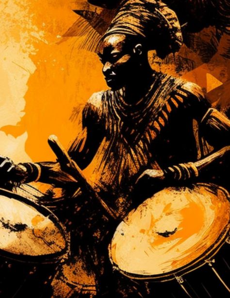 African drums are not just musical instruments; they are also an important part of African culture and history. They have been used for communication, ritual, and celebration, and are often played in groups as a way to build community and strengthen social ties. Afro Canvas Painting, African Music Art, African History Art, African Art Paintings Culture, African Dance Art, African Graphic Design, African Culture Art, Black Culture Art, African Instruments