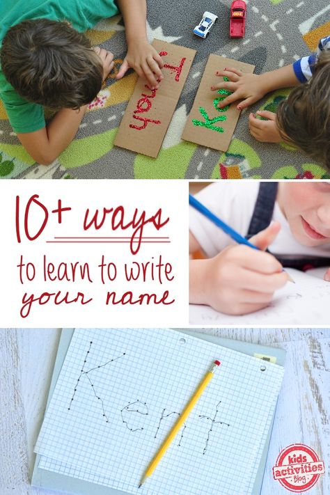 10 Ways to Practice Writing Your Name - these non-traditional ways to increase fine motor skills in kids are full of fun & play. Name Writing Practice, Preschool Names, Learn To Write, Name Activities, Confidence Kids, Preschool Writing, Write Your Name, Preschool Literacy, Practice Writing