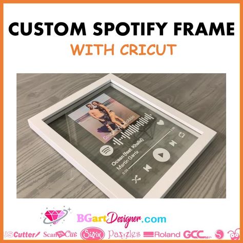 Cricut Spotify Project, Picture Frame Cricut Ideas, Spotify Code Gift Ideas, Cricut Picture Frames, Spotify Frame, Clear Picture Frames, Adhesive Vinyl Projects, Rhinestones Designs, Cricut Hacks