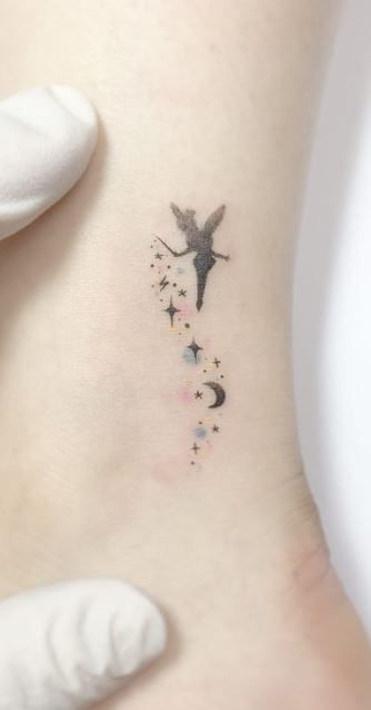 Minimalistic Fairy Tattoo, Tiny Tinkerbell Tattoo, Fairy Finger Tattoo, Fairy Tattoo Designs Small, Fairy Tattoo For Women, Small Fairy Tattoos Simple, Tiny Fairy Tattoo Simple, Fairy Minimalist Tattoo, Tinkerbell Tattoo Tiny