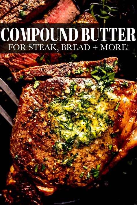 Add unbelievable flavor to your meal with this Compound Butter for Steak. It’s super easy and quick to make and is perfect for any meat, vegetables, bread or any food that needs a rich and buttery spread. // blue cheese // horseradish // recipes Blue Cheese Compound Butter For Steak, Steak With Compound Butter, Steak Compound Butter Recipes, Blue Cheese Compound Butter, Seasoned Butter For Steak, Herbed Butter For Steak, Blue Cheese Butter For Steak, Butter For Steak Recipes, Steak Compound Butter