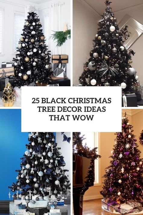 black christmas tree decor ideas that wow cover Black Christmas Tree Decor, Black Xmas Tree, Black Christmas Tree Decorations, Black Christmas Decorations, Black Christmas Tree, Christmas Tree Decor Ideas, Christmas Tree Decorating Ideas, Tree Decor Ideas, Tree Decorating Ideas